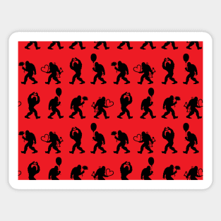 Love Core Bigfoot in Black on Red | Valentine Sasquatch Sticker